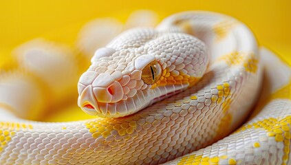 Fototapeta premium Close-Up of Albino Snake on Yellow Background