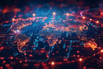 Fototapeta premium World map lights glow closeup countries geography travel