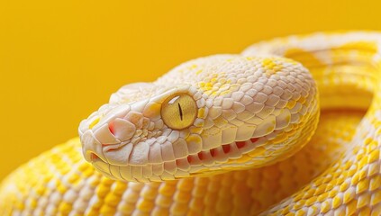 Obraz premium Close-Up of Albino Snake on Yellow Background