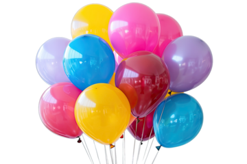Bunch of colorful helium balloons isolated on white background