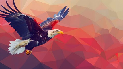 low poly bald eagle with usa flag