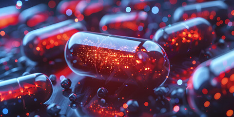 Abstract various pharmaceutical pills in the form of capsules, Medical capsules tablets and medicines