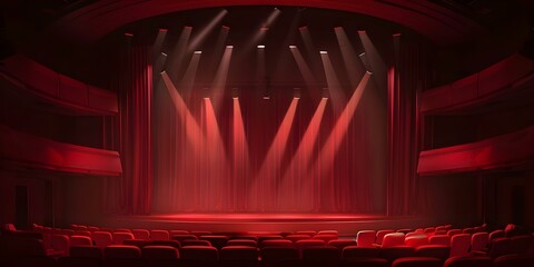 Classic red theater stage with emotional play posters ideal for graphic design. Concept Theater Stage, Red Aesthetic, Emotional Posters, Graphic Design, Classic Theme