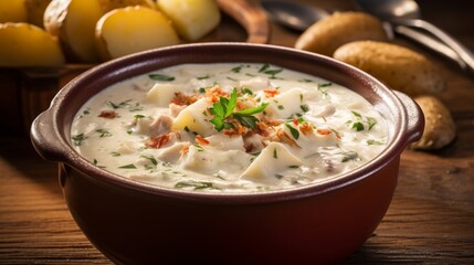 Creamy New England clam chowder bowl