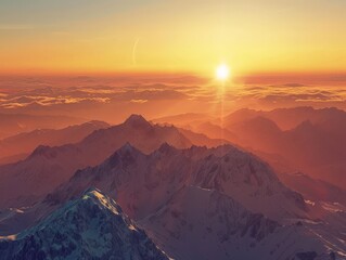 The majestic beauty of snow-capped mountains at sunrise