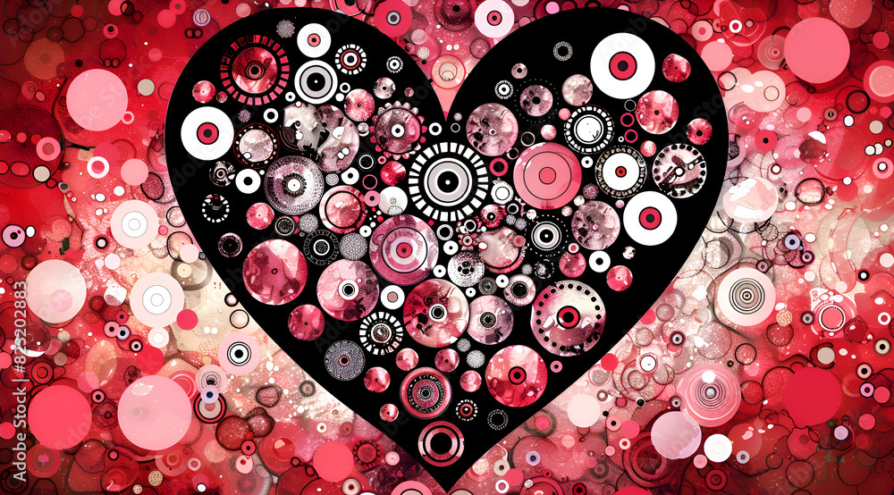 Aufkleber a heart made of circles is surrounded by a red background. the heart is made up of many different co