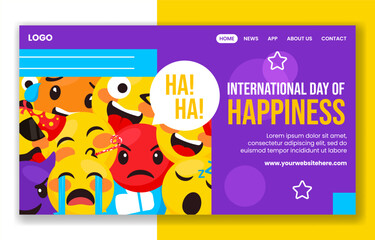 Happiness Day Social Media Landing Page Cartoon Hand Drawn Templates Background Illustration