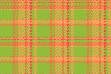 Curtain vector textile fabric, event background seamless pattern. Arabic texture plaid tartan check in green and orange colors.