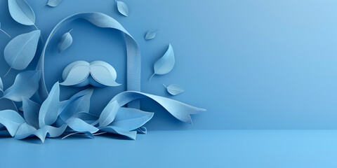Mothers day top view banner pastel Blue Background Design of heart ribbon Poster greeting card headers for website 3d render, 