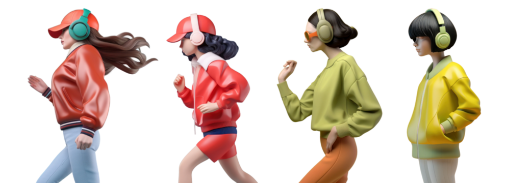 People walking png element set on transparent background