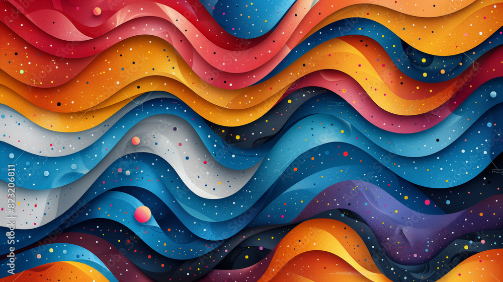 Wall mural A vibrant abstract background filled with swirling waves and twinkling stars, creating a mesmerizing and enchanting scene