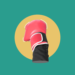 The business hand in red boxing glove gives a punch