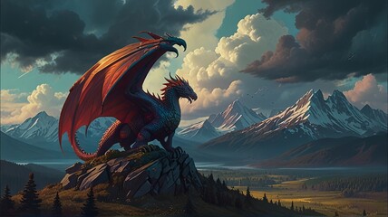 illustration of dragon with wings ai generated - Powered by Adobe