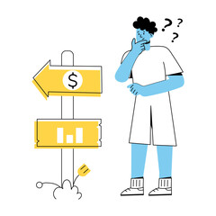 Well-designed outline mini illustration of decision making 