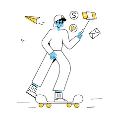 Trendy outline mini illustration of business influencer 