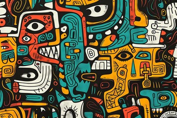 A vibrant and colorful pattern filled with intricate doodles inspired.