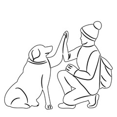 woman playing with dog sketch on white background vector