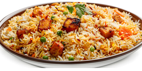 Traditional spicy Indian Bombay Biryani for Ramadan Iftar dinner, Dum handi chicken biryani is prepared in an earthen or clay pot called haandi popular indian 
