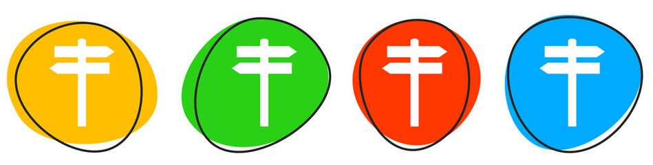 4 bunte Icons: Wegweiser - Button Banner