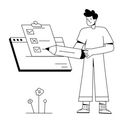 Latest outline mini illustration of online survey 