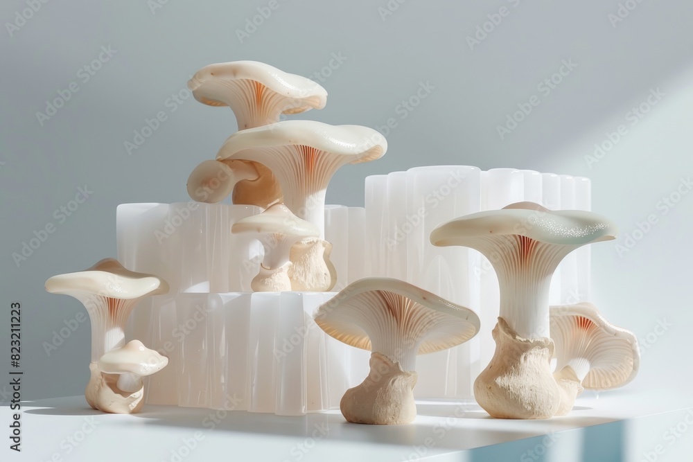 Poster Image of various types of mushrooms on a plain background.