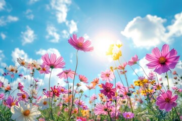 The blue sky and flowers