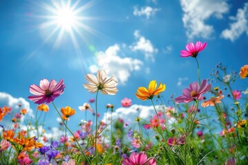 The blue sky and flowers