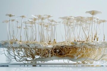 Pictures of the growth process of mushrooms at different times.