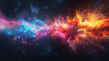 A colorful explosion on a dark space-themed background