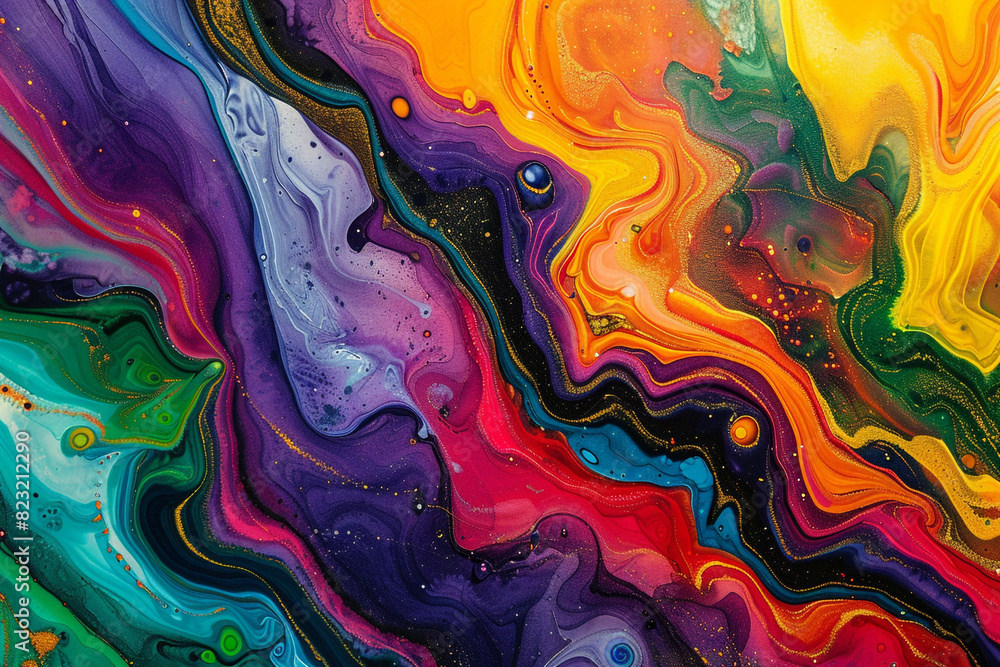 Poster vibrant colors splash on paper, creating chaotic abstract patterns generated by ai