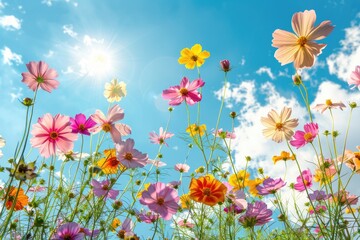 The blue sky and flowers
