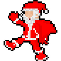 Fototapeta premium Pixel art cartoon santa claus with broken gift bag