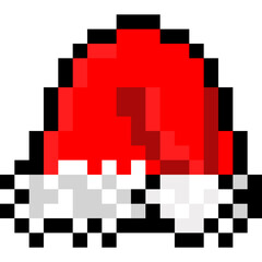 Pixel art cartoon santa claus hat icon 