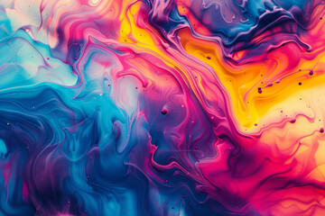 Vibrant colors splash on paper, creating chaotic abstract patterns generated by AI 