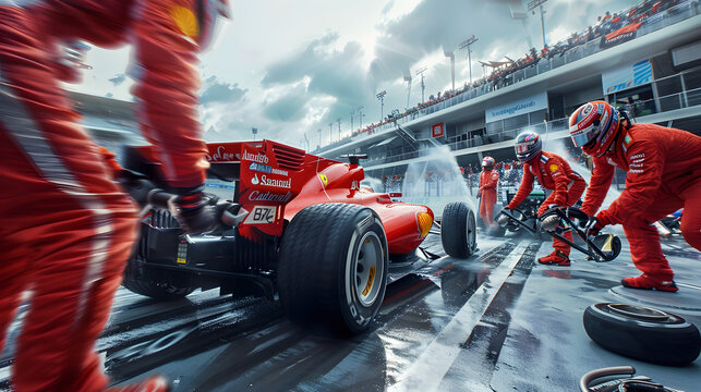 Pit crew in action during a highspeed race