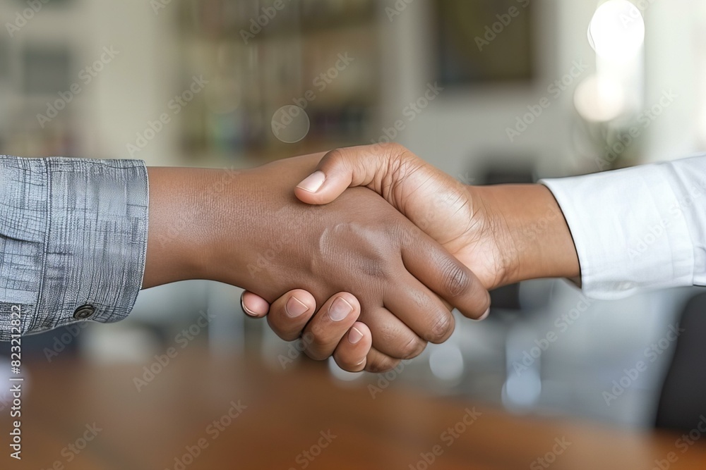 Wall mural Two people shaking hands in a room