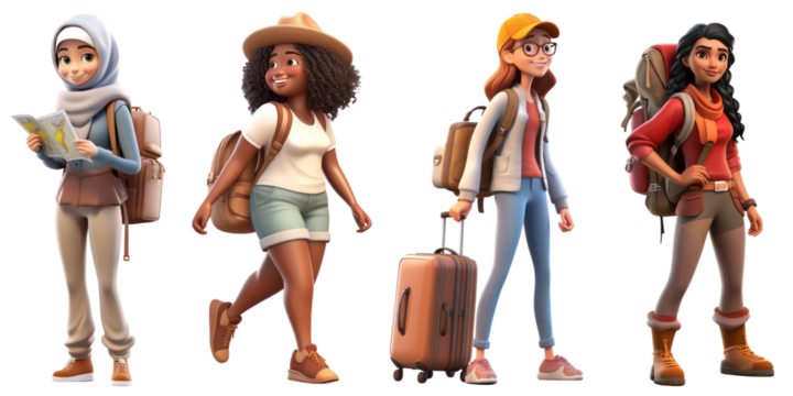 3d camping woman hold backpack png element set on transparent background - Powered by Adobe