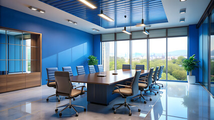 Constructivist Style Conference Room on Blue Background. Perfect for: Architectural Design Conferences, Art and Design Exhibitions, Business Innovation Summits.