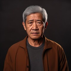 Brown background sad Asian man. Portrait of older mid-aged person beautiful bad mood expression boy Isolated on Background depression anxiety fear burn out health