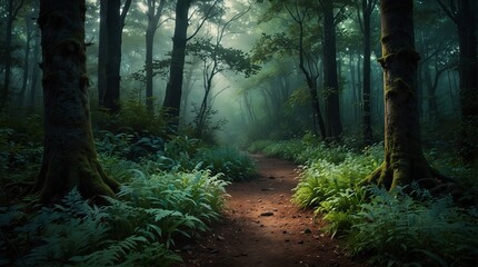 Fantasy Forest with sunlight ai generated