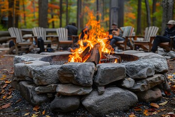 Autumn Campfire Gathering in the Woods for Outdoor Recreation and Relaxation
