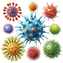 set of microbes and viruses isolated background