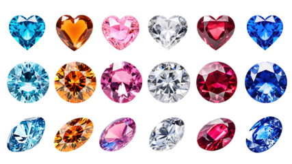 Color gem stone png element set on transparent background