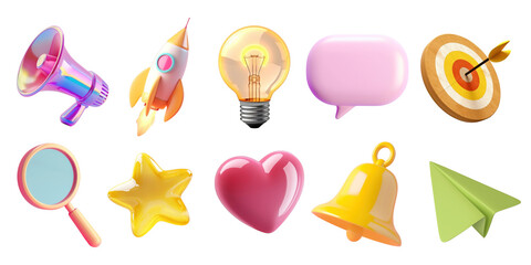 Social media marketing object png element set on transparent background