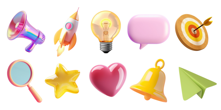 Social media marketing object png element set on transparent background