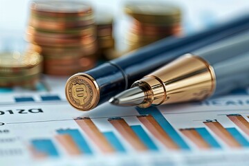 Pen, paper, coins: finances close up