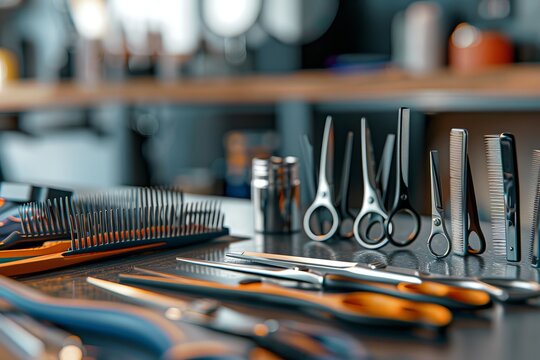 Haircutting equipment on the table at the barber shop