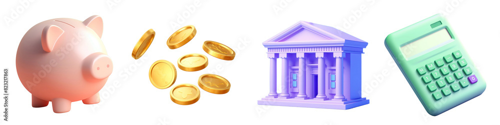 Poster financial objects png element set on transparent background