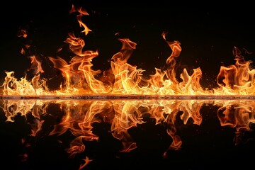 Fire reflecting in water as flames rise