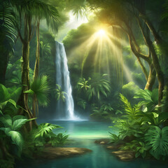Beautiful waterfall in a lush jungle